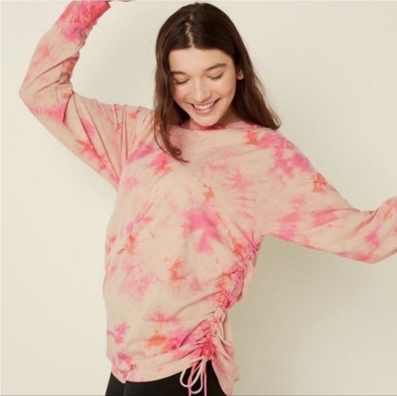 Pink Victoria's Secret Campus Tie Dyed Cinched Side Long Sleeve Crewneck Tee M - Picture 13 of 13